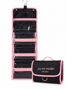 La Vie en Rose NWT Black Pink Hanging Travel Toiletry Cosmetic Organizer Bag